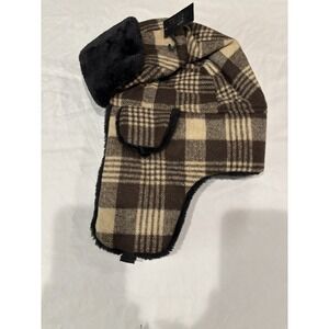 NWT Adult Glen Plaid Russian Aviator Beanie With Faux Fur